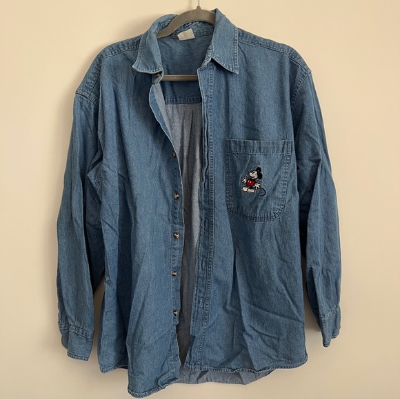 Disney Tops - Vintage Disney Promotional Mickey Mouse Long Sleeve Denim Shirt